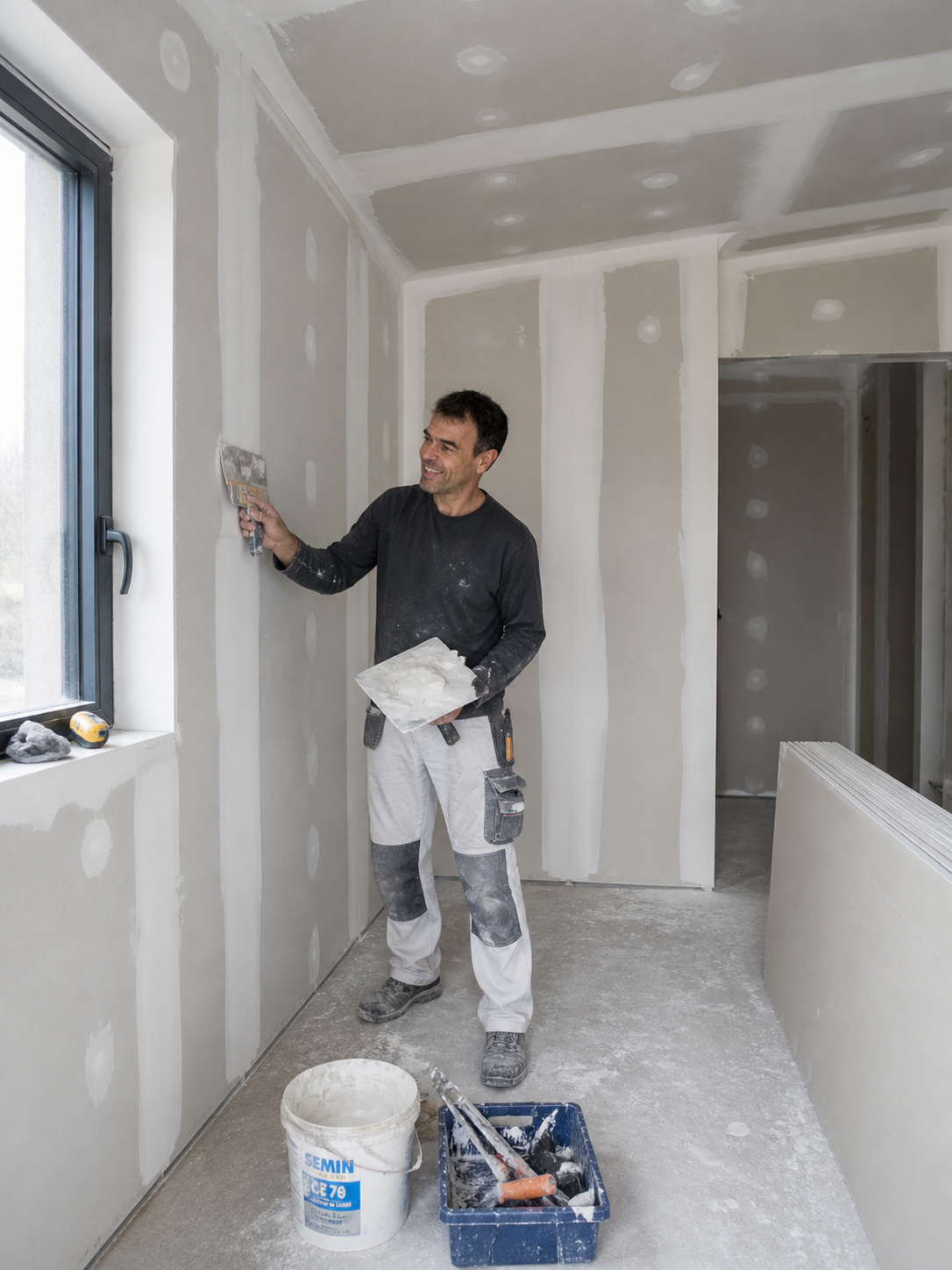 Stéphane Chantaraud sur un chantier, à la spatule